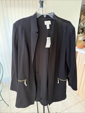 Chico's Black Collarless Blazer with Gold Zip Accents